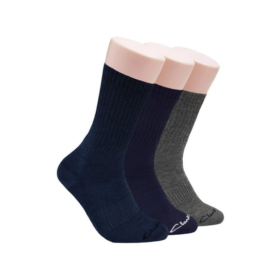 Clarks Men's Casual Half Cushion Crew Socks with Fine Rib Welt 3 Pair, Navy/Charcoal/Denim, Men's 7-12 Shoe