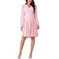 thumbnail image 2 of INSPIRE CHIC Vestido corto de línea A con cuello en V profundo, mangas largas y lazo en la cintura, color rosa L, 2 of 5