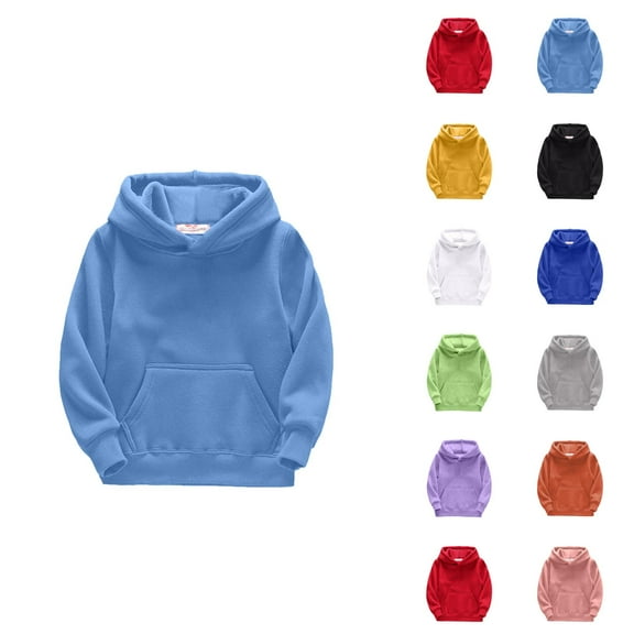 Kids Basic Hoodies Fall Winter Long Sleeve Warm Plain Hooded Sweatshirt with Pockets for Boys Girls Pullover Tops