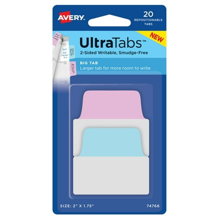 Repositionable Pastel - Avery Ultra Tabs Repositionable Big Tabs, Two-Side Writable, 2
