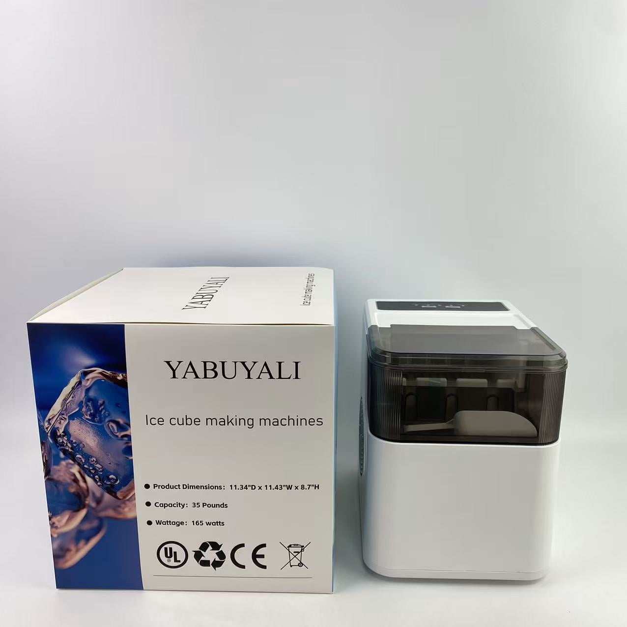 YABUYALI Ice cube making machines,Countertop Ice Maker Machine with Handle, 26lbs Per Day, 9 Ice Cubes Ready in 6 Mins, for Home/Kitchen/Camping/RV (White)