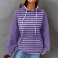 thumbnail image 2 of QATAINLAV Stripe Hooded Sweatshirts Womens Long Sleeve Hoodies Casual Waffle Knit Pullover Tops Outdoor Sweat Shirts with Pocket Ofertas Del Dia de Hoy Relampago Purple S, 2 of 7