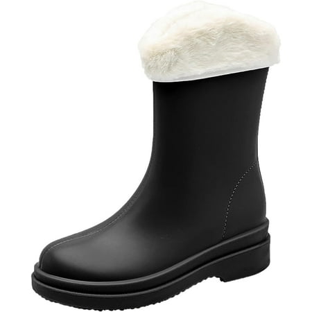 

Punk Style Snow Boots Women Non Slip Detachable with Cotton Inside Rain Boots Outdoor Rubber Water Women Office Shoes