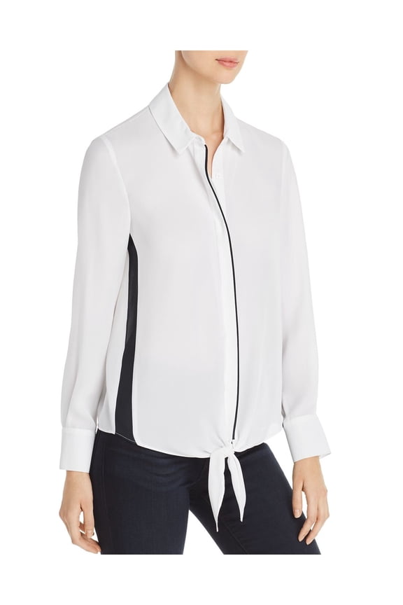Womens Ariel Chiffon Contrast Trim Button-Down Top