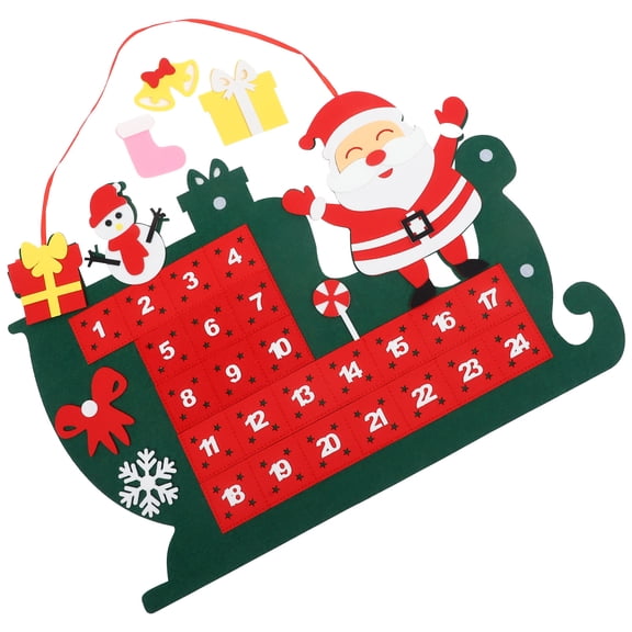 PBPBOX Green Felt Christmas Wall Calendar 3D Sled Pendant for Festive Holiday Decor