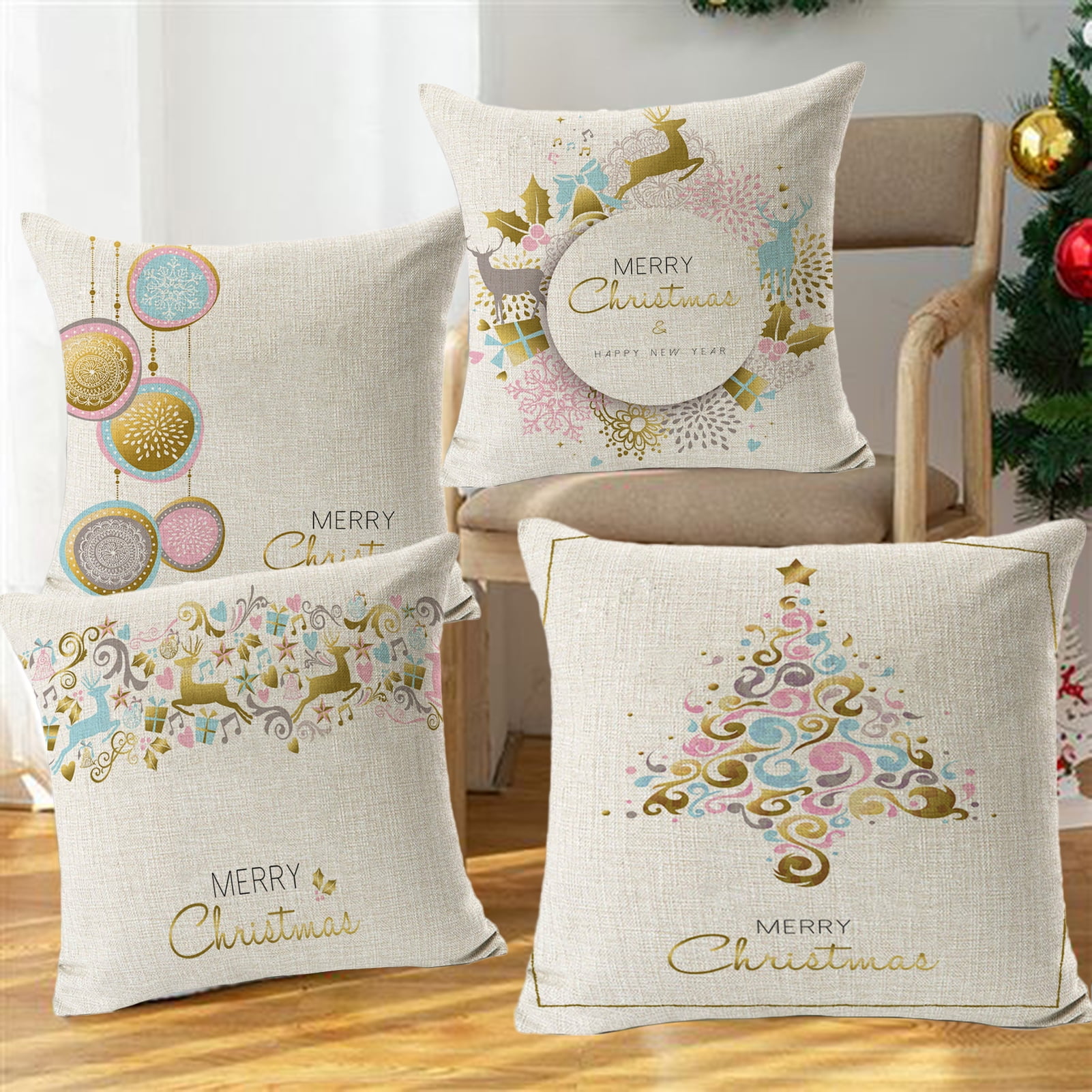 Travelwant Merry Christmas Throw Pillow Covers, 18 x 18 Inch Mistletoe