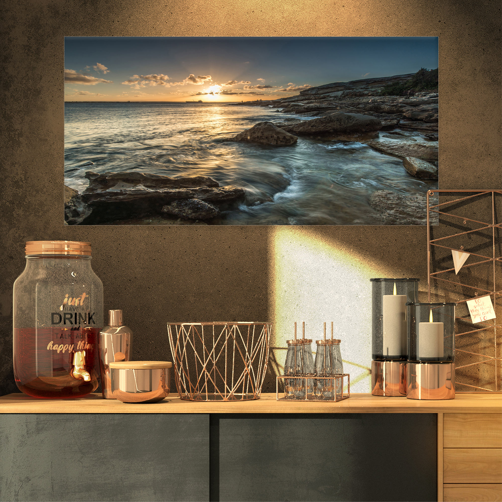 Designart 'Sydney Beach with Bright Sunset ' Seascape Canvas Art Print