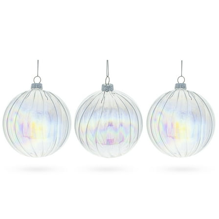 Set of 3 Iridescent Clear Glass Ball Christmas Ornaments 3.6 Inches
