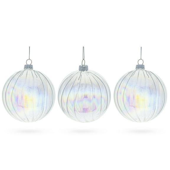 Set of 3 Iridescent Clear Glass Ball Christmas Ornaments 3.6 Inches