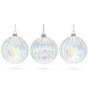 Set of 3 Iridescent Clear Blown Glass Ball Christmas Ornaments 3.6 Inches