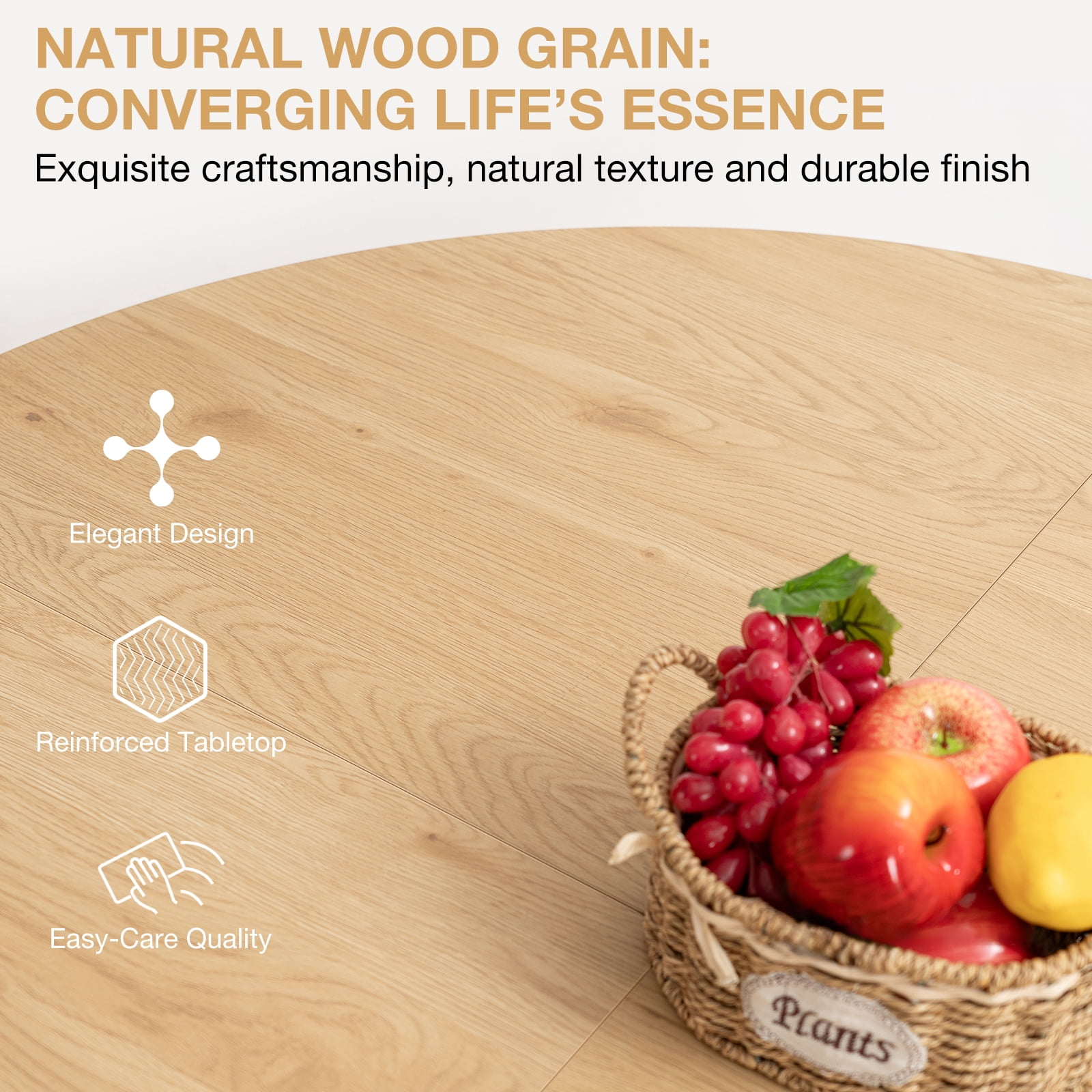 Hommpa 48" Round Dining Table Morden Kitchen Table Wood for 4 with Wood Slide Door for Kitchen Living Room,Heavy Duty Pedestal Base,Natural