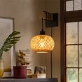thumbnail image 6 of Modern Plug in Bamboo Wall Light Fixture with Switch - Round Basket Rattan Lampshade Hanging Chandelier Wall Mounted Lamp, Indoor Wicker Pendant Wall Sconces for Kitchen Island Living Room Restaurant, 6 of 6