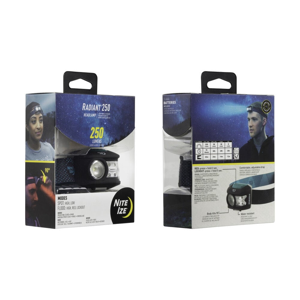 Nite Ize Radiant 250 Headlamp, 250 Lumen Headlight With Red + White LED's, Water Resistant, Four Modes and Lockout, Teal