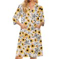 thumbnail image 3 of Women's Robes Zipper Lightweight 3/4 Length Sleeve Summer Bathrobes for Women Zipper Front Knee Length Sunflower Print Trendy Sleepwear Nightgown with Pockets Yellow S, 3 of 8