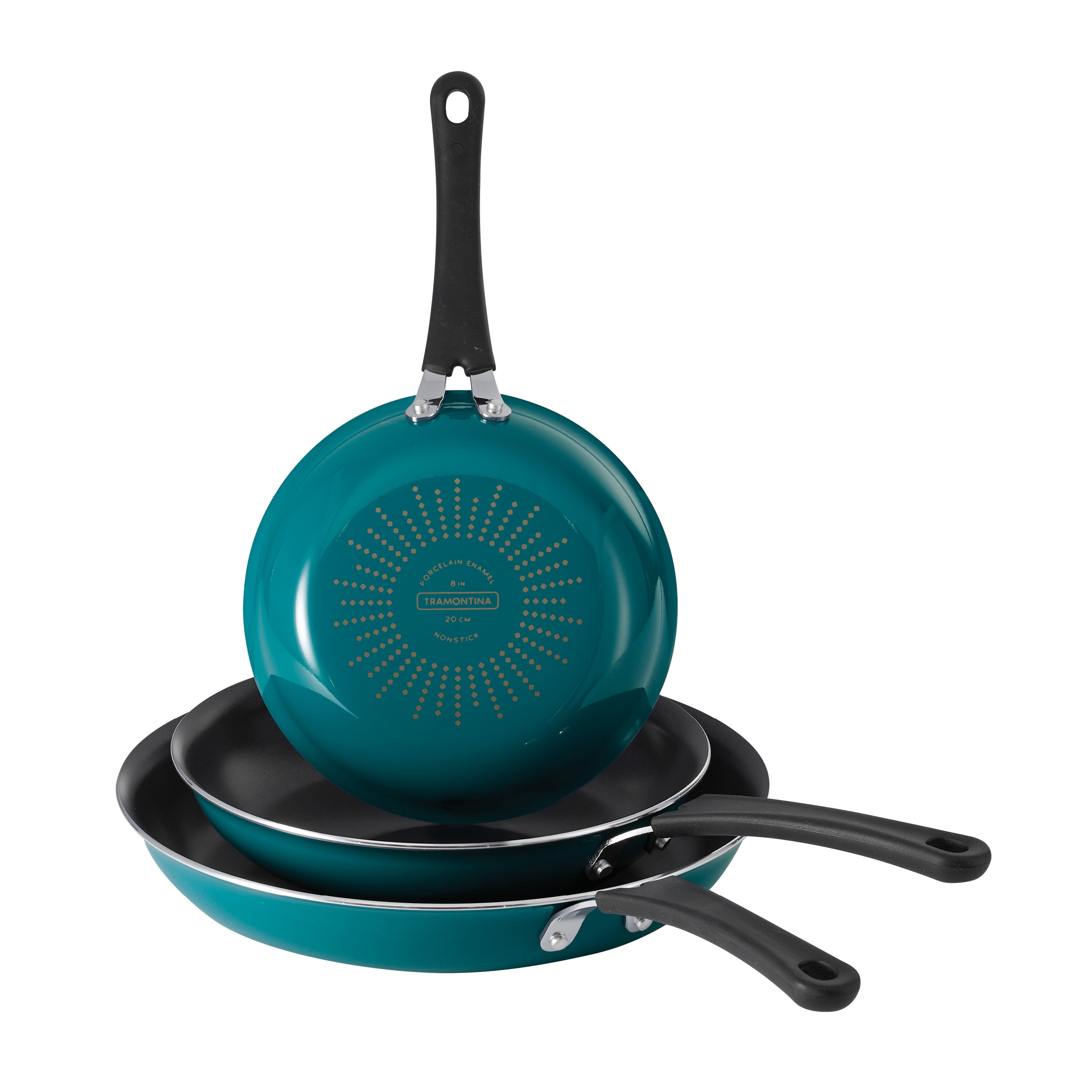 Tramontina 3-Pack Porcelain Enamel Non Stick Frying Pans, Teal, Skillet Set with Reinforced Nonstick Coating, Dishwasher and Oven Safe