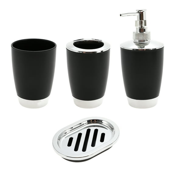 Unique Bargains 1 Set Elegant Soap Pump Dispenser Toothbrush Holder and Soap Dish Set for Bathroom for Laundry Rooms Black