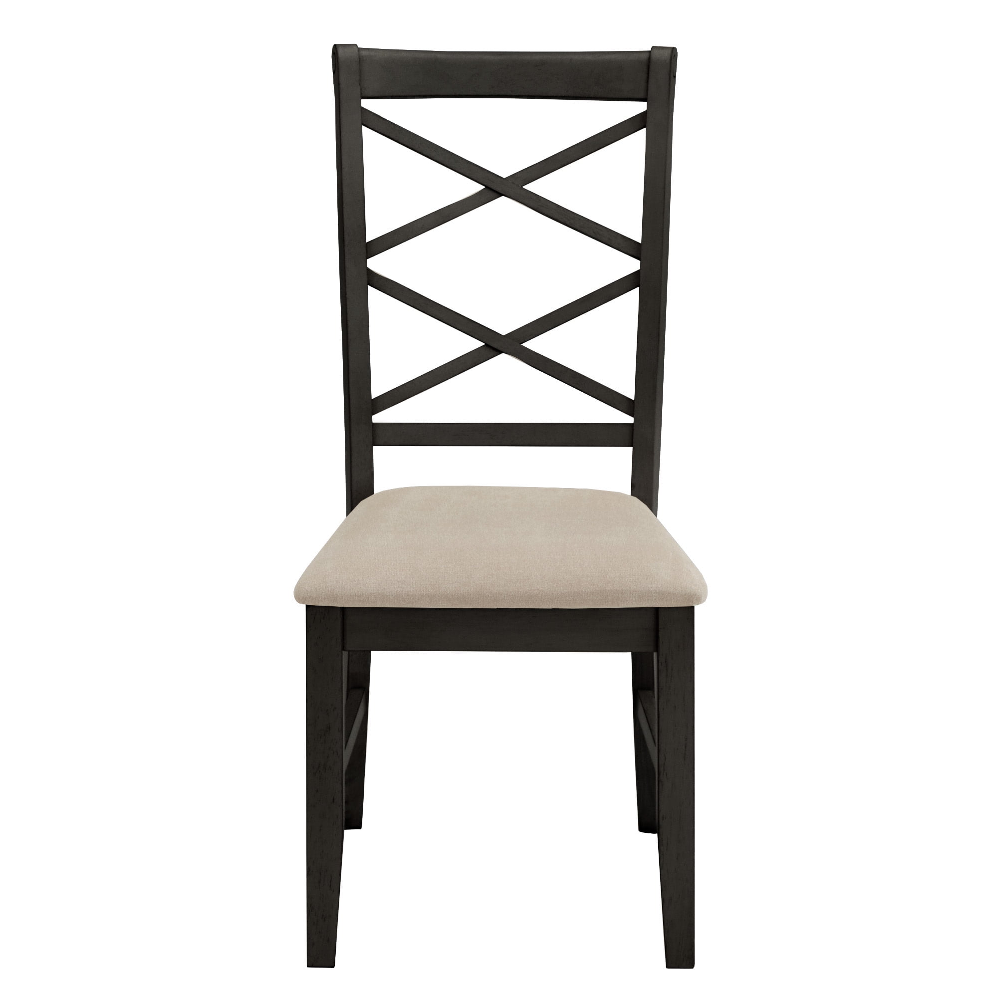 Weston Home Farmhouse Wood Finish Double Cross Back Sand Fabric Dining Chair, Antique Black (Set of 2)