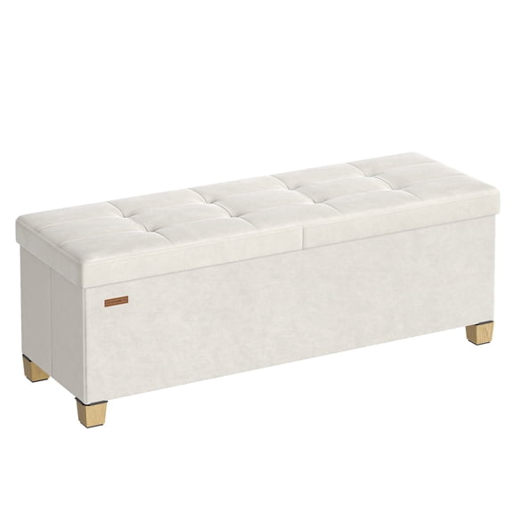 SONGMICS Storage Ottoman Bench with Legs, Folding Storage Chest with Flipping Lid, End of Bed Bench, for Living Room, Bedroom, Entryway, Velvet, 43.3 Inches, Cappuccino Beige