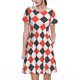 thumbnail image 1 of Easygdp Red and black argyle para Vestido Transpirable de Mujer, Vestido Suelto de Manga Corta con Pliegues y Bolsillos para el Verano, 1 of 6