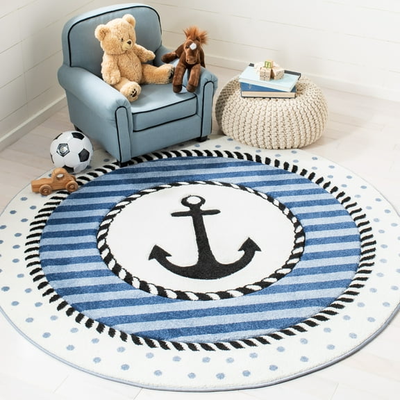 SAFAVIEH Carousel Kids Kennet Anchor Area Rug, Navy/Ivory, 6'7" x 6'7" Round