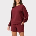 thumbnail image 2 of 2 Piece Outfits for Women Sweatsuit Sweat Shorts Sets Oversized Crewneck Sweatshirt Cozy Lounge Workout Tracksuit (L, Wine), 2 of 7