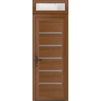 Front Exterior Prehung Metal-Plastic Door | Manux 8415 Walnut | Top Sidelite Transom | Office Commercial and Residential Doors Entrance Patio Garage 36 x 94 (W36x80 14) Right-hand
