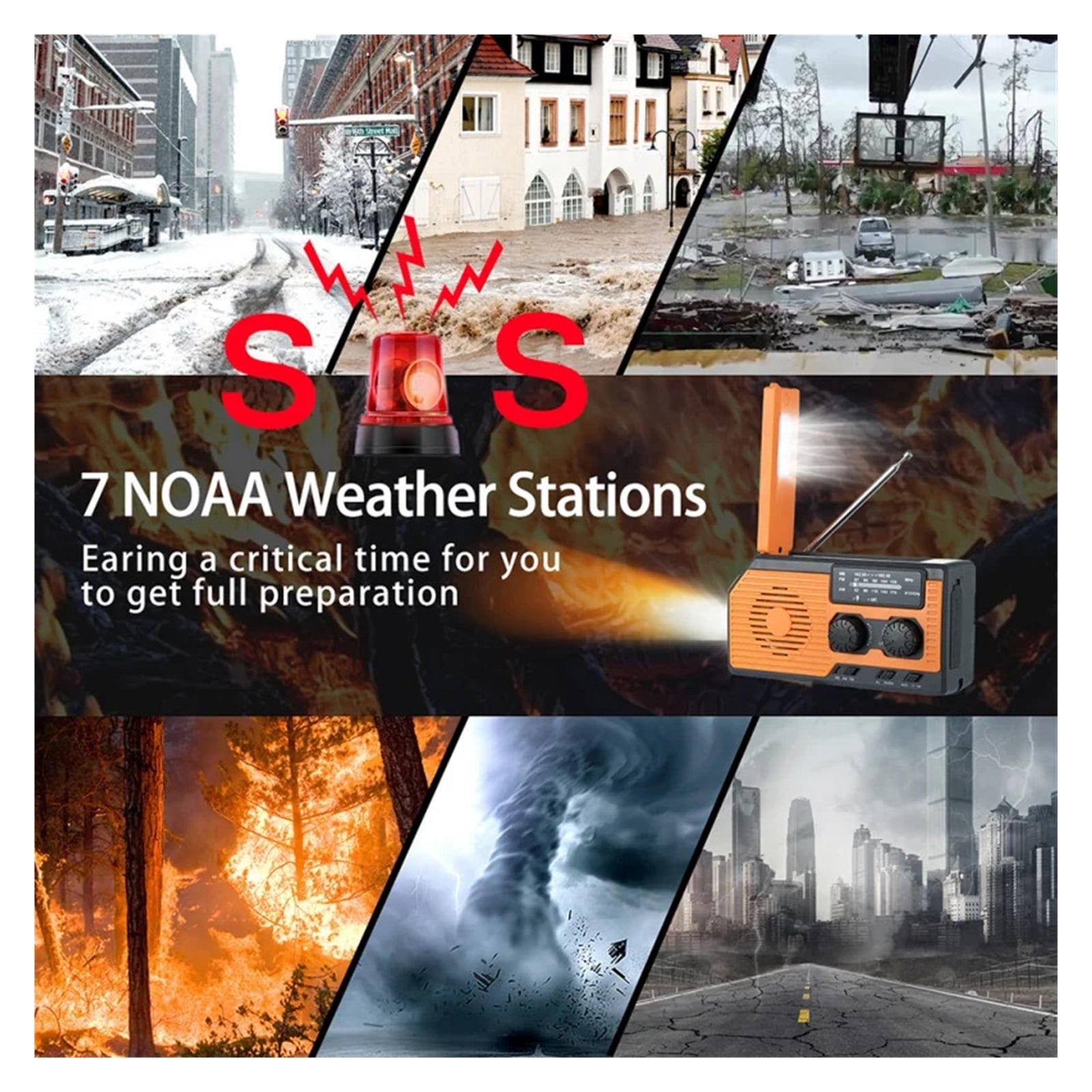 Multifunctional Radios FM AM WB NOAA Hand Crank Solar USB Charging Radio Emergency LED Flashlight Power Bank 5000mAh