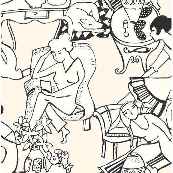 NuWallpaper Illustrative Taupe Leisure Ladies Novelty Peel & Stick Wallpaper