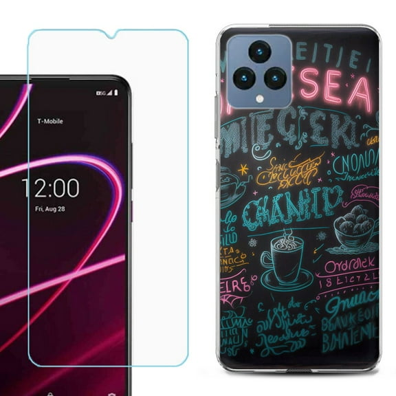 OneToughShield ® for T-Mobile Revvl 6x 5G Shockproof Phone Case, with Tempered Glass Screen Protector - Abstract Menu