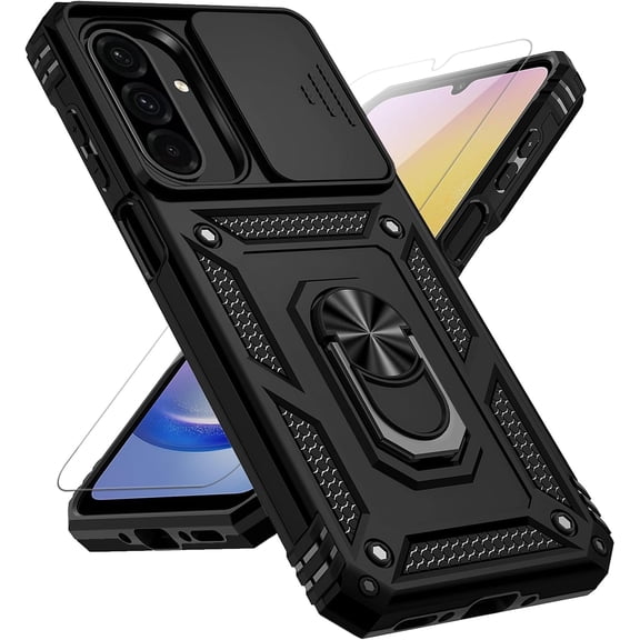 REQO for Samsung Galaxy A17 Case, with Slide Camera Cover HD Screen Protector 360° Rotable Ring Holder Kickstand Military Grade Protection 15ft Drop Tested Protective Phone Case for Galaxy A17 5G