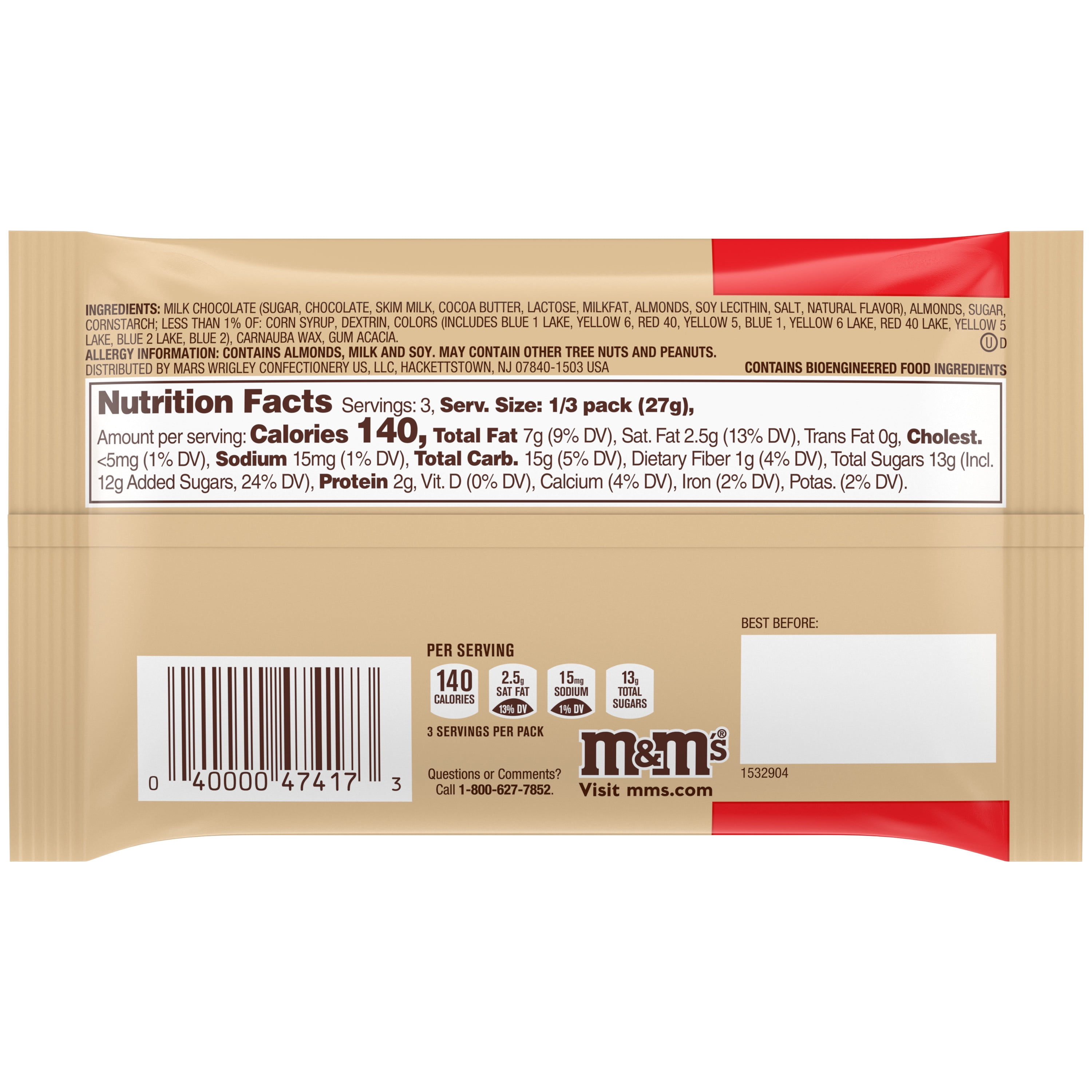 M&M's Almond Milk Chocolate Candy, Sharing Size - 2.83 oz Bag