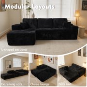 Ovios Modular Sectional Sofa with Chaise, 106 Deep Seat L-Shaped Plush Corduroy Boneless Couch for Apartment, Black