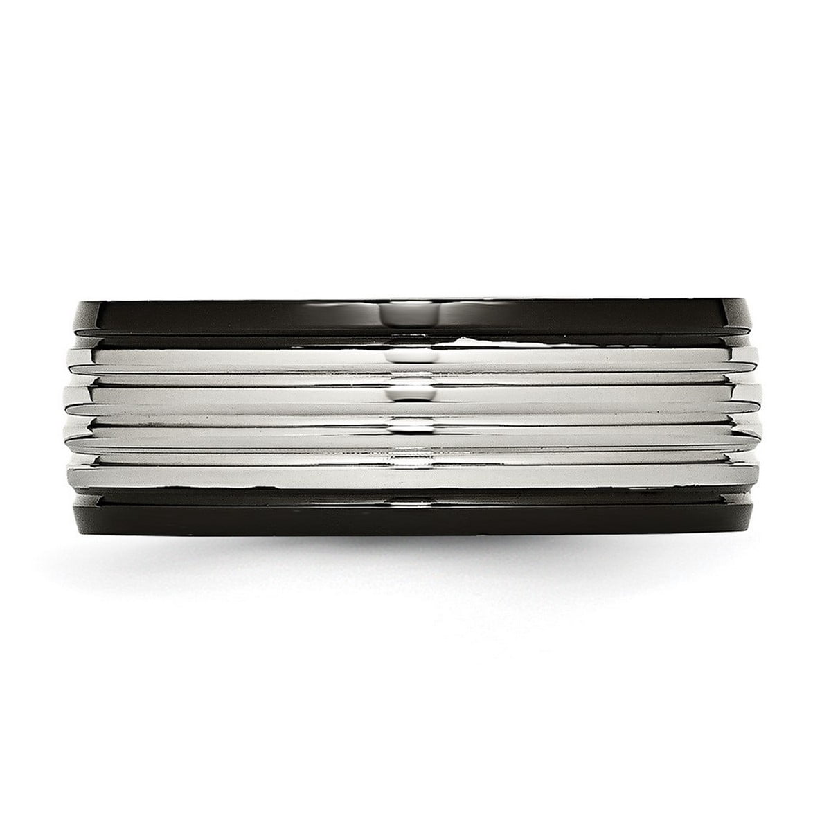 8mm Stainless Steel Polished Black Ip Grooved Ring Size 13 Ring for Women