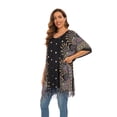 thumbnail image 5 of Beautybatik Black Women Plus Size Tunic Tops Boho Flora Printed Short Sleeve V Neck Shirt 3x, 5 of 7