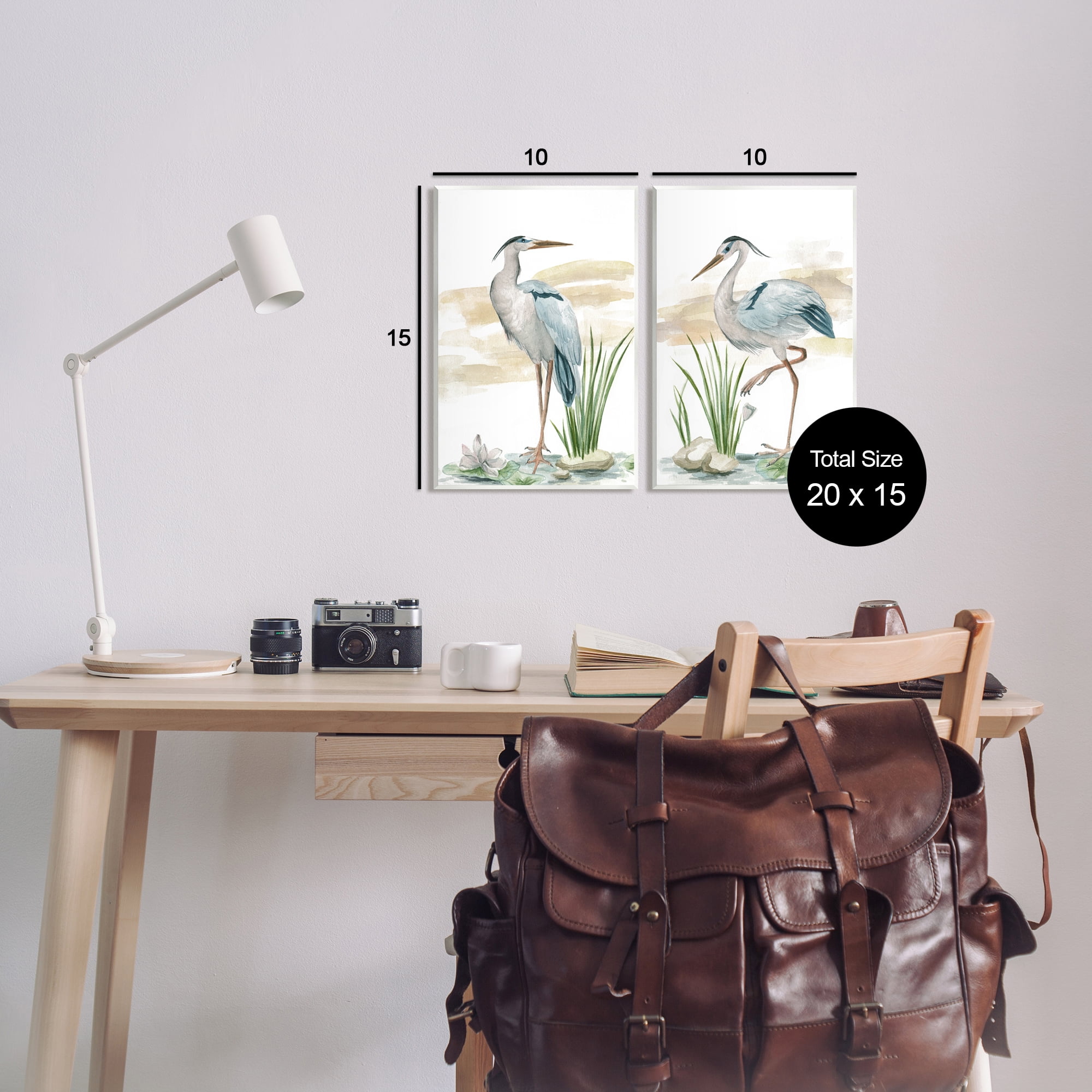 Stupell Industries Herons on Marsh Shore Animals & Insects Painting Unframed Art Print Wall Art, 10 x 15, Set of 2
