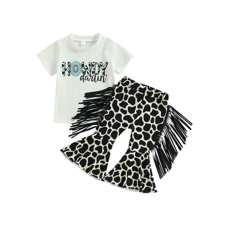 Qtinghua Western Baby Girl Clothes Cow Print Short Sleeve T-Shirt Top Tassel Bell Bottoms Set 2Pcs Summer Outfits
Qtinghua Western Baby Girl Clothes Cow Print Short Sleeve T-Shirt Top Tassel Bell Bottoms Set 2Pcs Summer Outfits