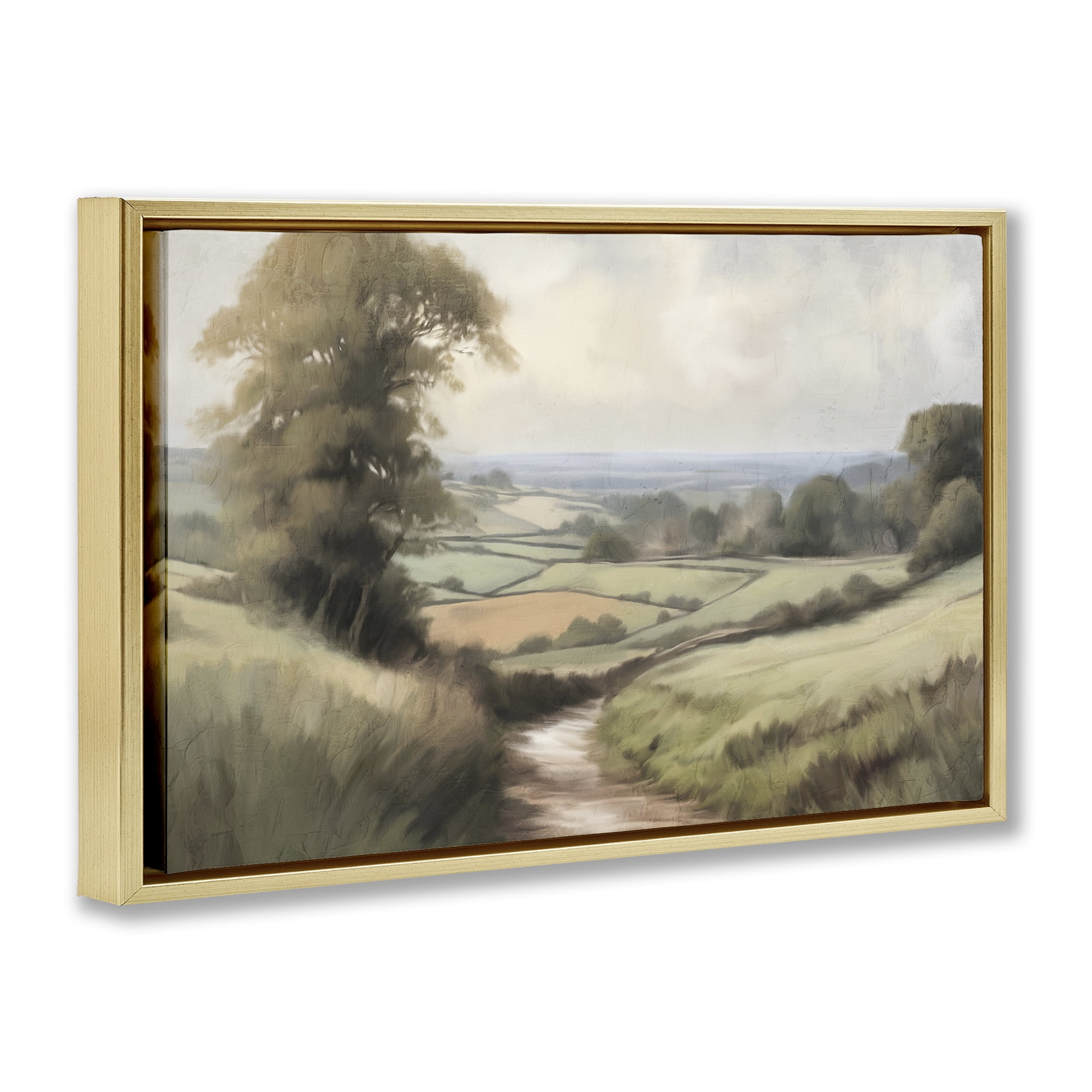 Stupell Industries Country Walk Path Landscape & Nature Painting Gold Floater Framed Canvas Art Print Wall Art, 31 x 21