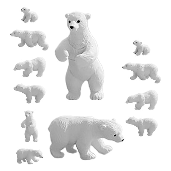 WESIEVYA Lifelike White Resin Bear Ornaments for Winter Tiered Tray Decorations Compact Design 12Pcs