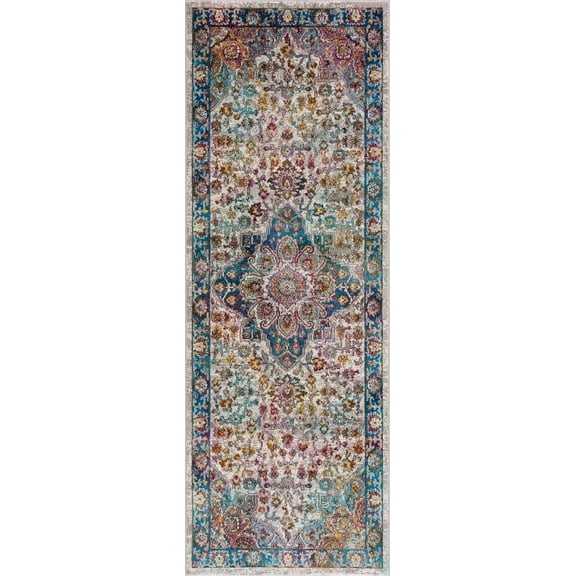 BoutiqueRugs Mardin Traditional Runner Rug - Blue, Light Blue, Purple - 2'7" x 7'3" Runner