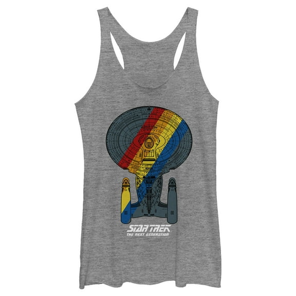 Women's Star Trek: The Next Generation USS Enterprise Rainbow Streak Racerback Tank Top Gray Heather Large