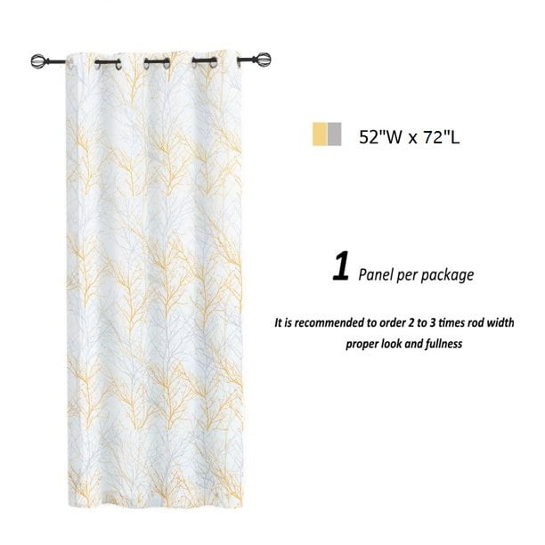 Yellow and Grey Tree Blackout Curtain for Nursery Room Living Room White  Branch Print Energy Efficient Window Curtain Drapes for Bedroom Office Room  Divider 72 Length 1 pc 