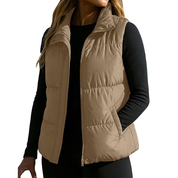 Puffer Vest for Women Lapel Collar Zip Up Outerwear with Pockets Sleeveless Insulated Padded Jacket, Full Zip Winter Fashion Coat,Lightweight,Casual,Outdoor, Running,Golf,Travel