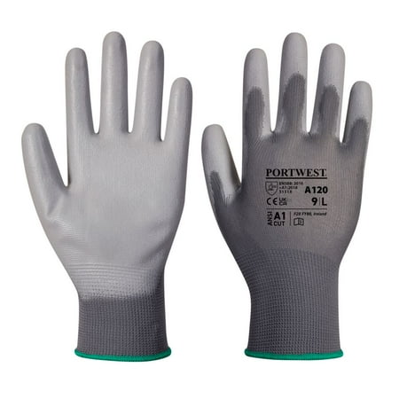 Portwest A120 Work Gloves PU Palm Dipped Abrasion and Tear Resistant Grey Small