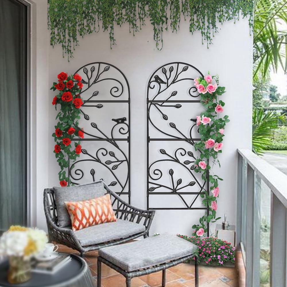 2 Pack Garden Trellis for Climbing Plants Outdoor Metal Trellis 46 x 15 Inch Decorative Support for Roses Vines Flowers Patio Grape Cucumber Clematis