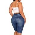 thumbnail image 5 of QERINTE Womens Plus Size High Waisted Capri jeans Stretchy Blue Shorts Curvy Summer, 5 of 6