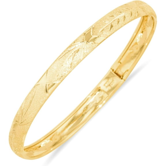 Floreo 10k Yellow Gold 6mm Diamond Cut Satin Finish Textured Flex Bangle Bracelet