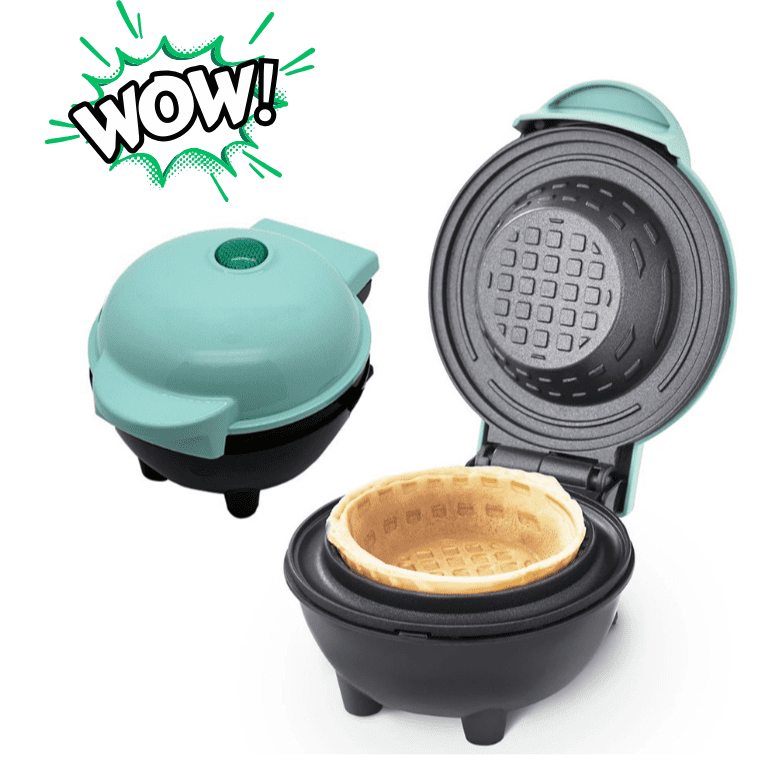 Salange Electric Waffle Bowl Maker - 350W Non-Stick Dessert Maker with Indicator Light for Ice Cream Bowls, Cones, and Breakfast Waffles, Turquoise
