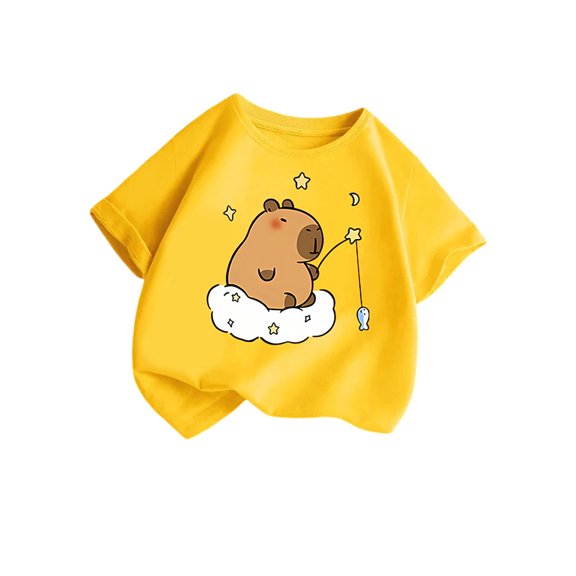 FUZHIQ Boys Girls Cute Capybara Graphic T-Shirt Lovely Animal Short Sleeve Crewneck Top, Soft Comfortable Summer Casual Shirt,4-5 Years