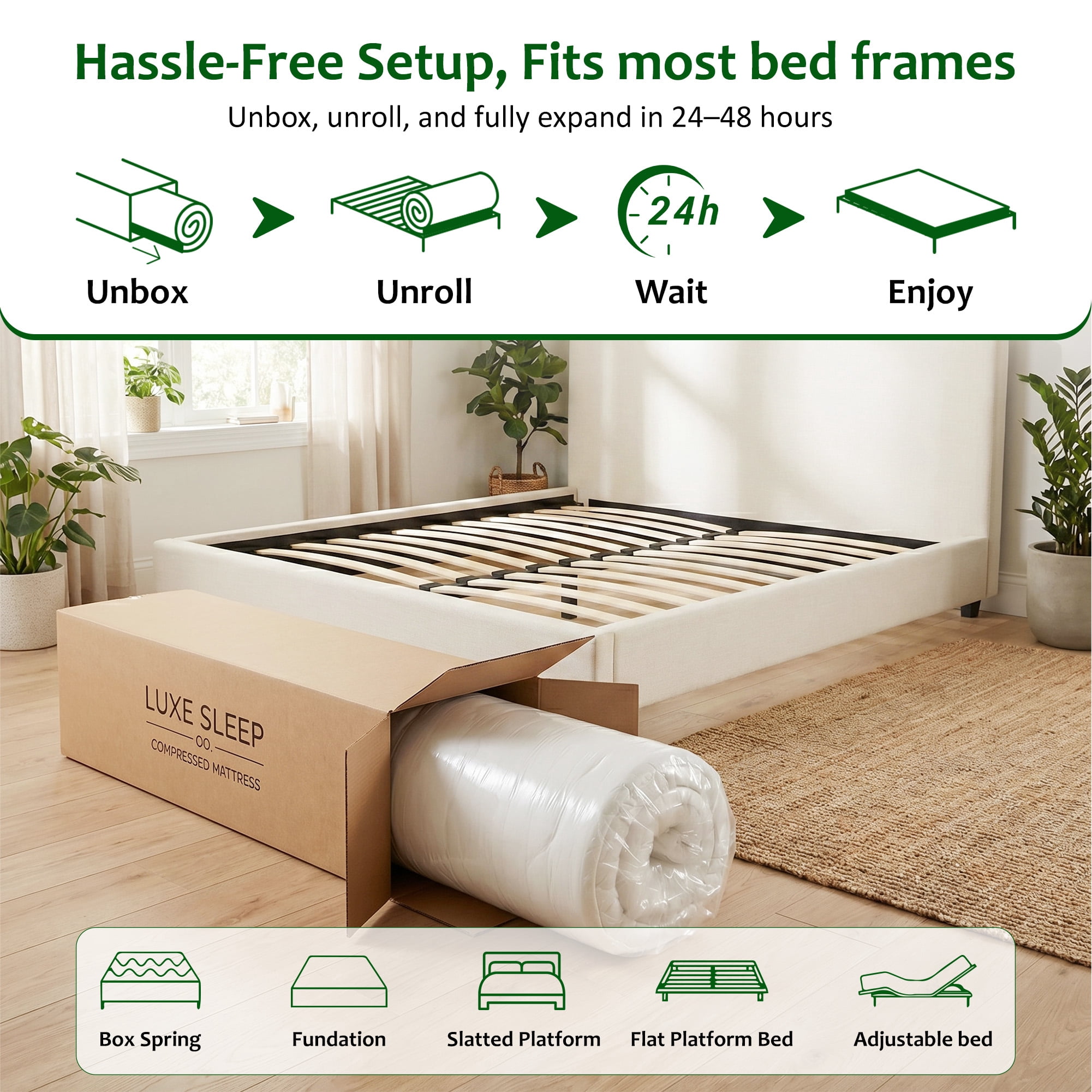 Full Mattress Bed in a Box, Memory Foam Mattress infused with Green Tea and Cooling Gel,8 inches