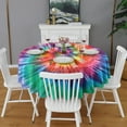 thumbnail image 2 of Colorful Rainbow Tie Dye Spiral Pattern Round Tablecloth 60"x60",Wrinkle Wipeable Table Cloth for Kitchen Dining Room Picnic Patio Party, 2 of 6